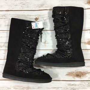 Justice Black Sparkle Boots NWT